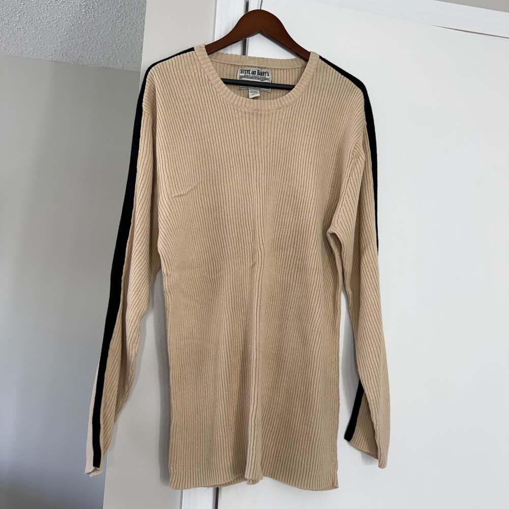 Steve and Barry's Ribbed Knit Crewneck Sweater with Side Stripes XXL